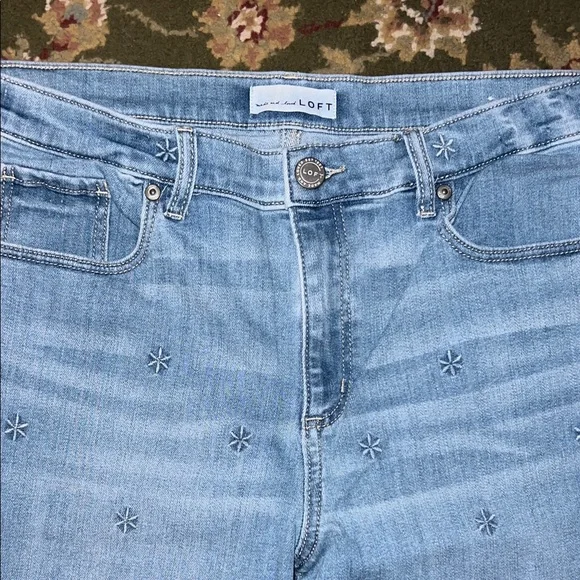 LOFT Light Blue Skinny Jeans with Star Embroidery - Picture 2 of 7